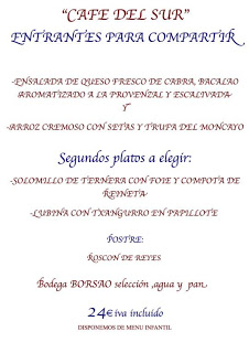 Menú de Reyes en el Café del Sur (domingo, 6)