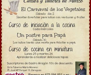 Cursos de cocina avalados por GASTRO ARAGÓN (marzo)