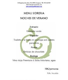 Menú estival nocturno en la Gastrosidrería (verano)