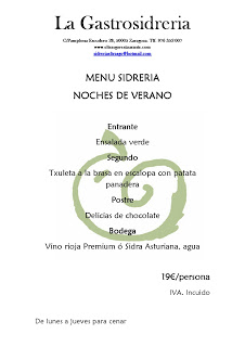 Menú estival nocturno en la Gastrosidrería (verano)