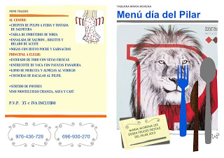 Menú del día del Pilar en María Morena (sábado, 12 de octubre)