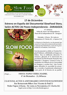 Exhibición de la película “Slow Food Story” y fiesta-tapeo (martes, 17)