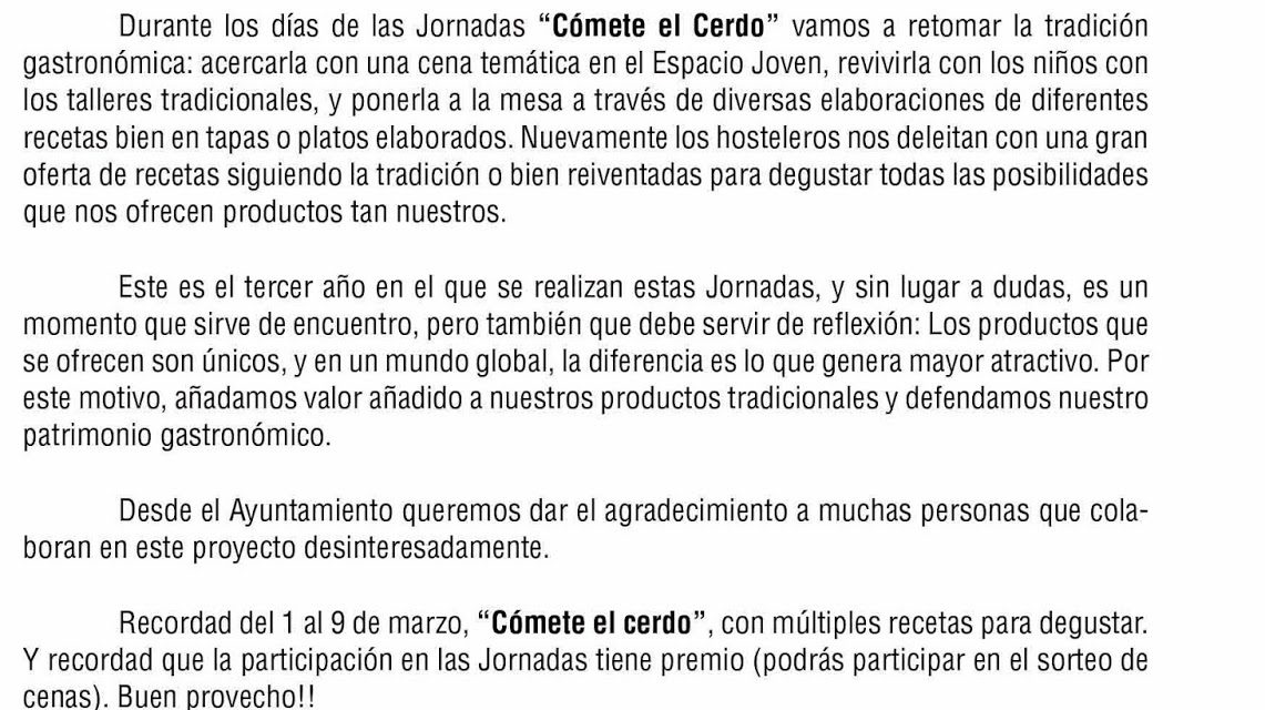 III Jornadas gastronómicas Cómete el cerdo (del 1 al 9 de marzo)