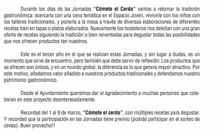 III Jornadas gastronómicas Cómete el cerdo (del 1 al 9 de marzo)