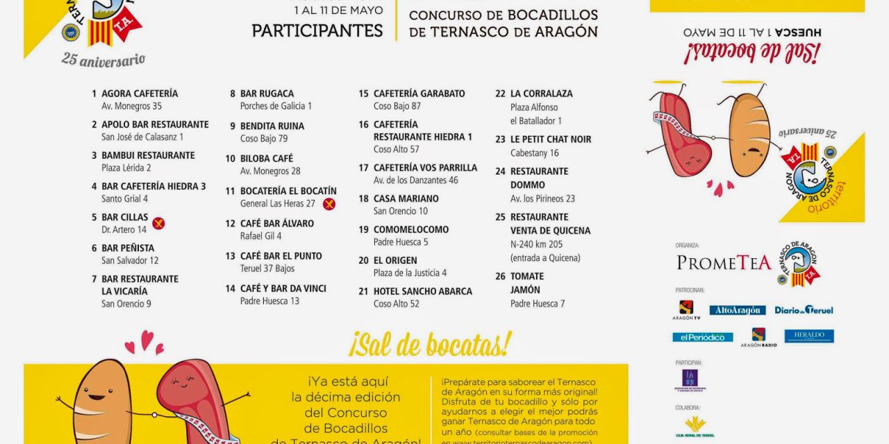 Concurso de bocadillos de Ternasco de Aragón en Huesca (del 1 al 11 de mayo)