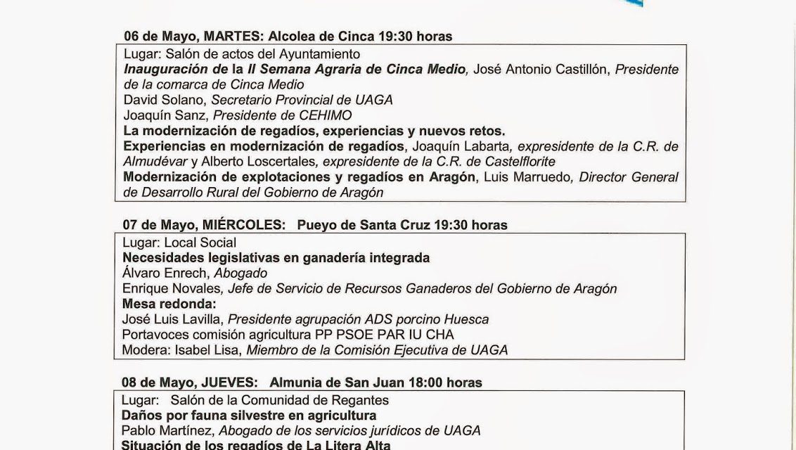 Semana agraria (del 6 al 9 de mayo)