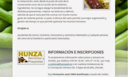 Taller en Torrecilla de Alcañiz de Introducción a la Cocina en Vacío (lunes 26)