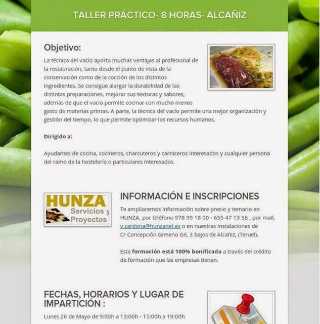 Taller en Torrecilla de Alcañiz de Introducción a la Cocina en Vacío (lunes 26)