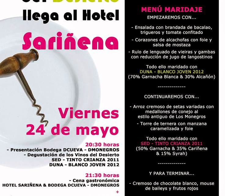 El Vino del Desierto llega al Hotel Sariñena (viernes 24)