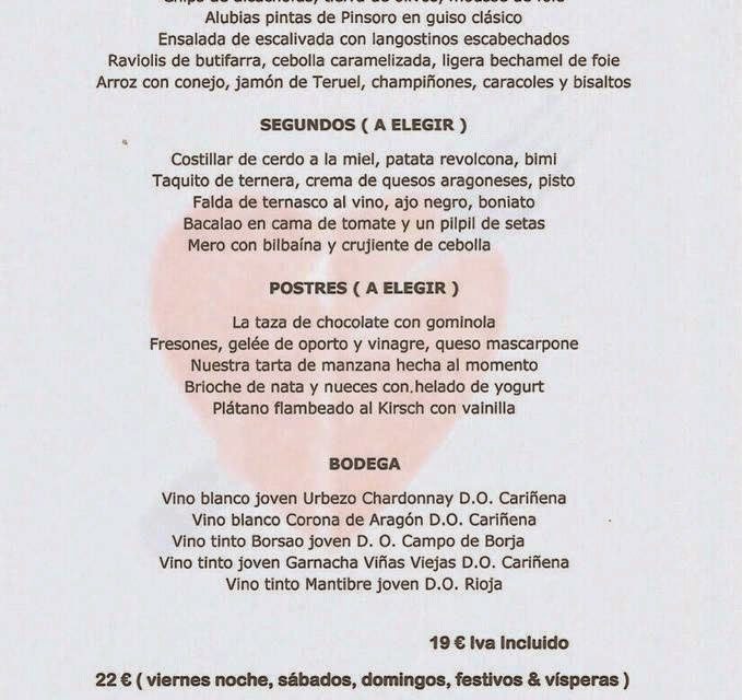 Menú de febrero en el Idílico Restaurante (febrero)