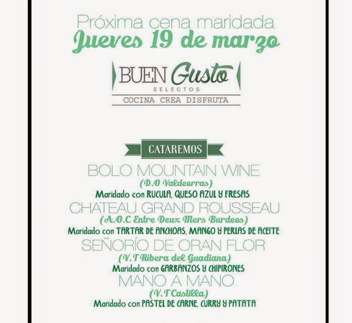 Cena maridada en Buen Gusto (jueves, 19)