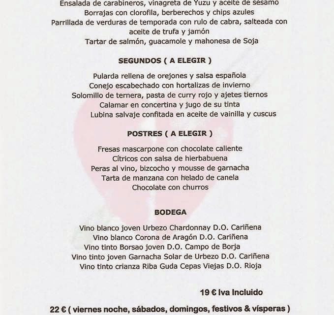 Menú de marzo en el Idílico Restaurante (marzo)
