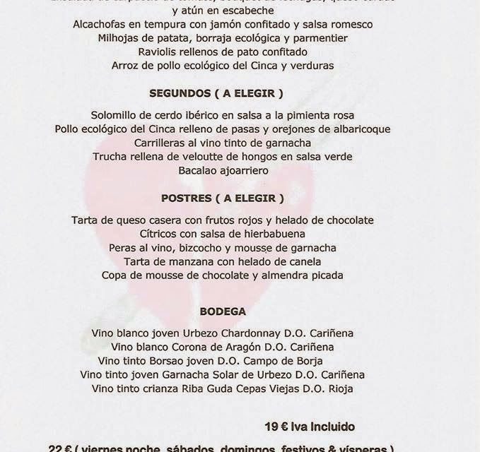 Menú de abril en el Idílico Restaurante (abril)