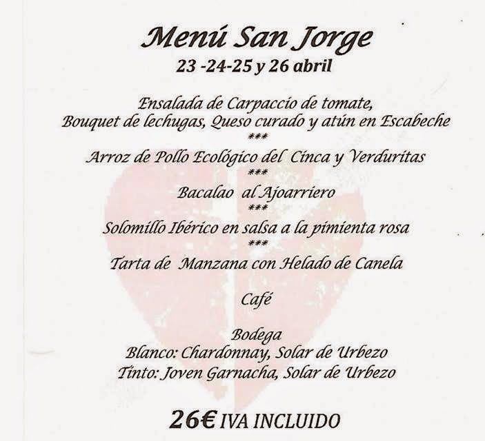 Menú de san Jorge en Idílico Restaurante (del 23 al 26)