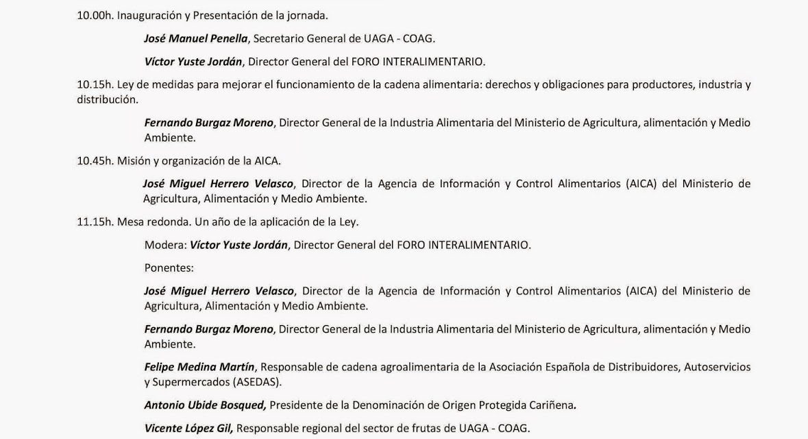 Jornada sobre la Ley de la cadena alimentaria (jueves, 9)