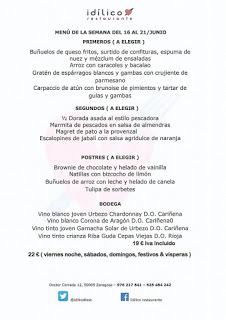 Menú semanal en el Idílico Restaurante, por 19/22 euros (del 16 al 21)