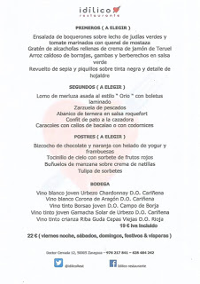 Menú de junio en el Idílico Restaurante (junio)