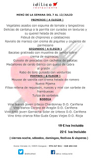 Menú semanal en el Idílico Restaurante, por 19/22 euros (del 7 al 12 de julio)