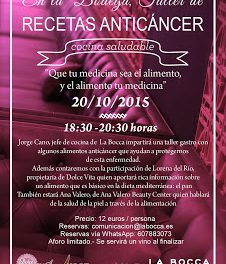 Taller de recetas anticáncer en la bodega de LA BOCCA (martes, 20)