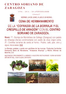 Cena Hermanamiento de la Cofradía de la Borraja y el Centro Soriano (viernes, 24)