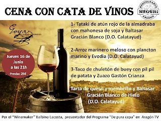 Cena con cata de vinos (jueves, 16)