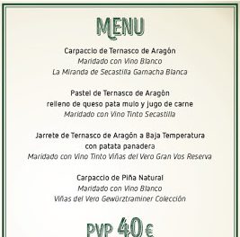 Cena maridada con Ternasco de Aragón (jueves, 3)