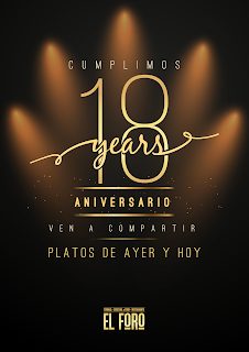 Menú degustación 18 aniversario, Platos de Ayer y Hoy, por 30 euros, en EL FORO (noviembre)