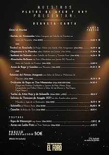 Menú degustación 18 aniversario, Platos de Ayer y Hoy, por 50 euros, en EL FORO (noviembre)