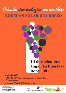 Cata de vino ecológico en LA HUERTAZA (jueves, 15)