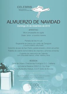 Menú del día de Navidad restaurante CELEBRIS, por 60 euros (domingo, 25 de diciembre)