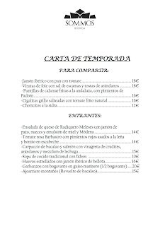 BARBASTRO. Carta de temporada en RESTAURANTE SOMMOS (enero y febrero)