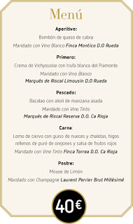 Cena maridada con Marqués de Riscal (jueves, 30)