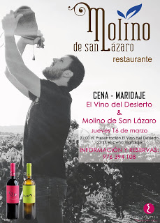 Cena maridada con vino del desierto en El Molino de San Lázaro (jueves, 16)