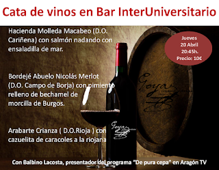 Cata maridada de vinos (jueves, 20)