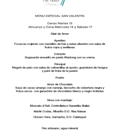 Menú especial de San Valentín en CELEBRIS (13, 14 y 17 de febrero)