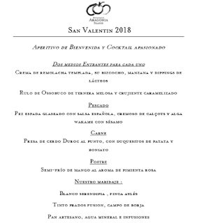 Menú especial de San Valentín (13, 14 y 17 de febrero)