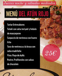 Menú del atún rojo (jueves noche y sábados al mediodía de abril)