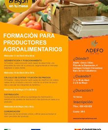 EJEA DE LOS CABALLEROS. Formación para productores agroalimentarios (11 y 18 de abril; 2 y 9 de mayo)