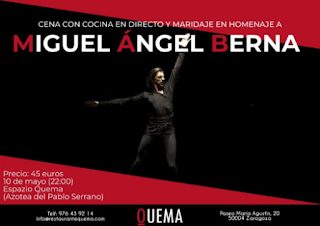 Cena homenaje al bailarín aragonés Miguel Ángel Berna (jueves, 10)