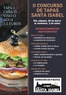 Concurso de tapas en Santa Isabel (del sábado, 26, al domingo, 3 de junio)