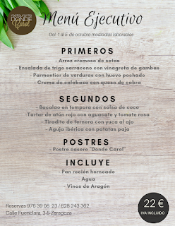 Nuevo menú semanal en DONDE CAROL, por 22 euros (del lunes, 1, al viernes, 5)