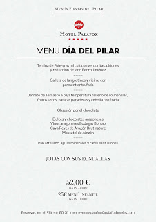 Menú especial del Día del Pilar en el Hotel Palafox (viernes, 12)