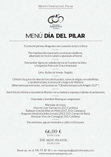 Menú especial del Día del Pilar en el Hotel Aragonia Palafox (viernes, 12)