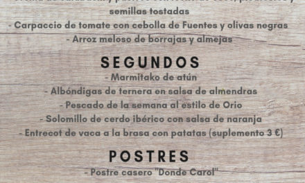 Nuevo menú semanal en DONDE CAROL, por 22 euros (del lunes, 3, al viernes, 7)