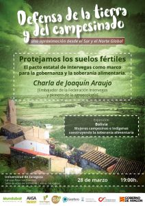 Cartel Defensa de la tierra y del campesinado Charla Joaquín Arujo Suelos Fertiles 