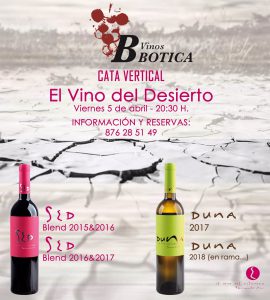 Cata de vinos del desierto SED y DUNA en Vinos Botica