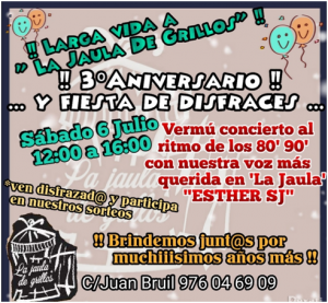 Vermú concierto y fiesta de aniversario en La Jaula de Grillos