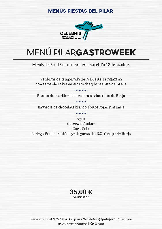 menu Pilra gastro Week Celebris 2019
