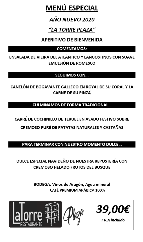 Menú Día de Año Nuevo en La Torre Plaza