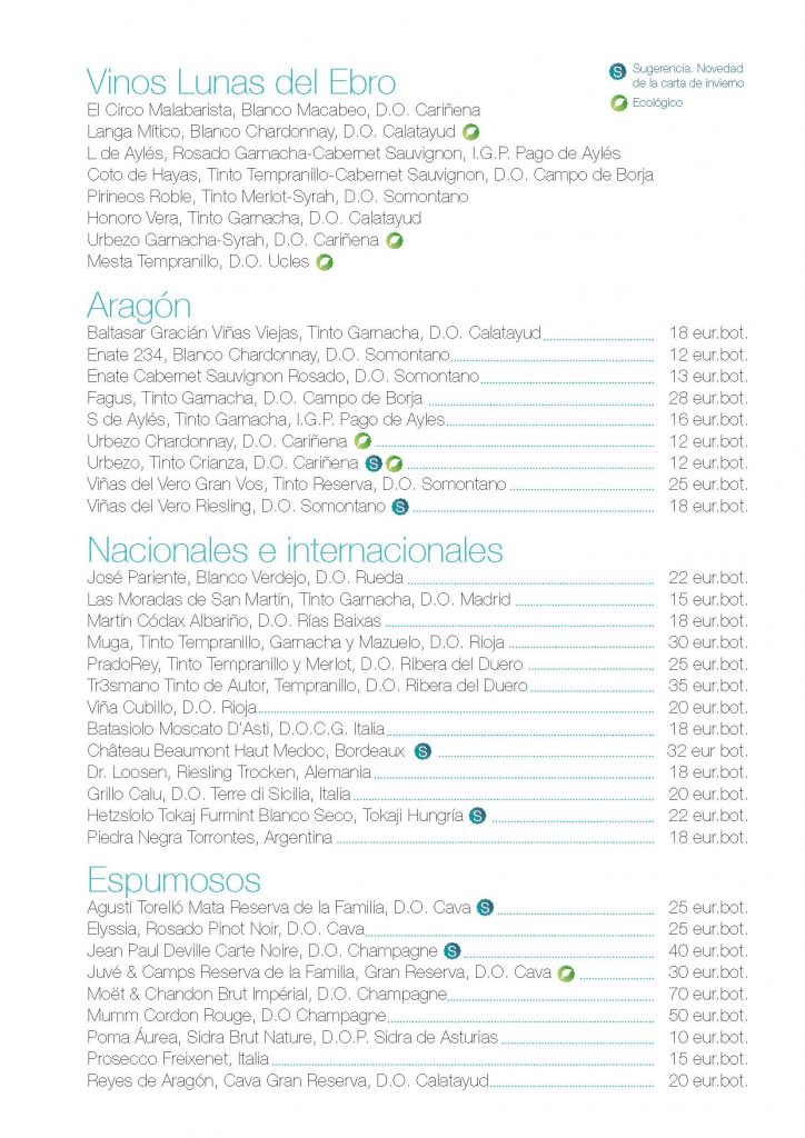 Vino carta de invierno Celebris 2020